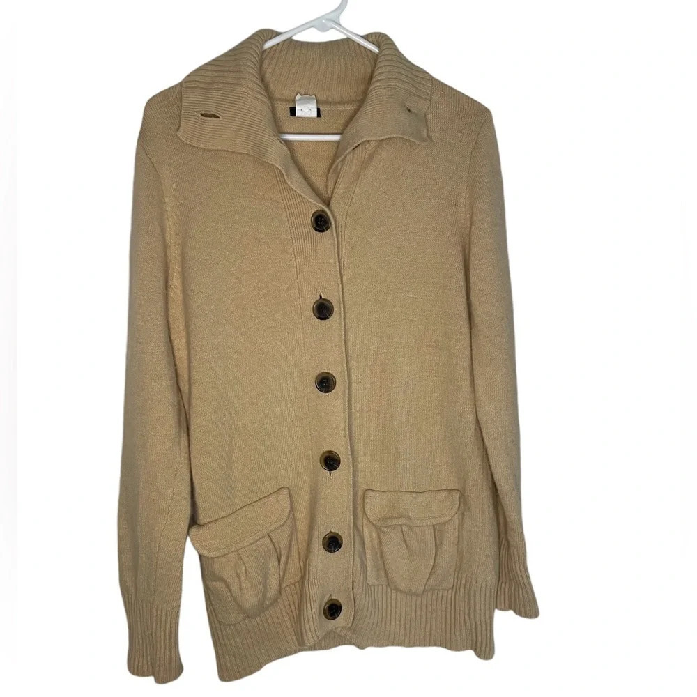 J Crew Beige Button Up Wool Blend Cardigan Women’s Size Large Bohemian Preppy